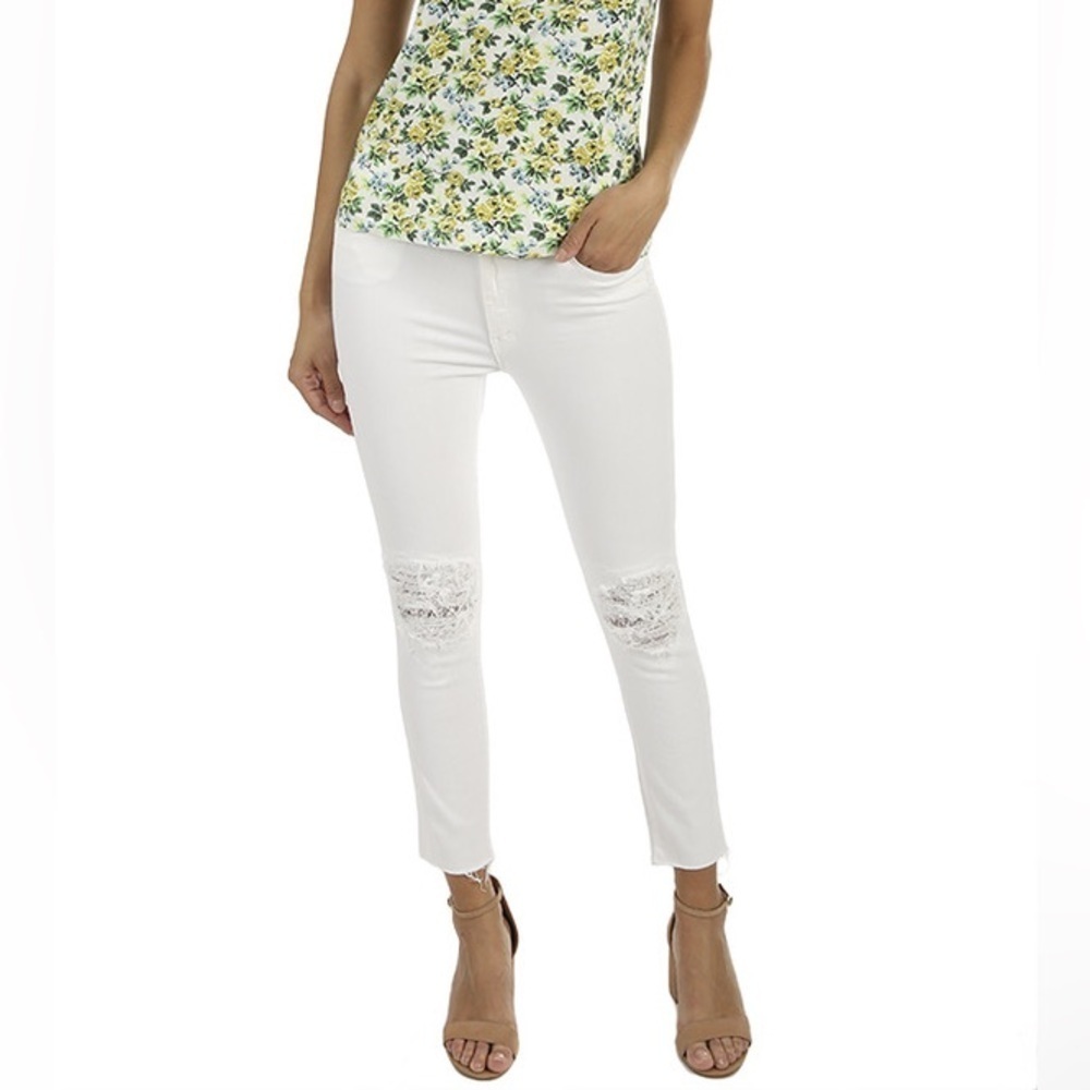 MOTHER The Looker Ankle Fray Tea and Biscuits White 25